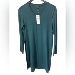 NWT Eileen Fisher Signature Tencel Jersey  Dress XS Short Green Sustainable Biz